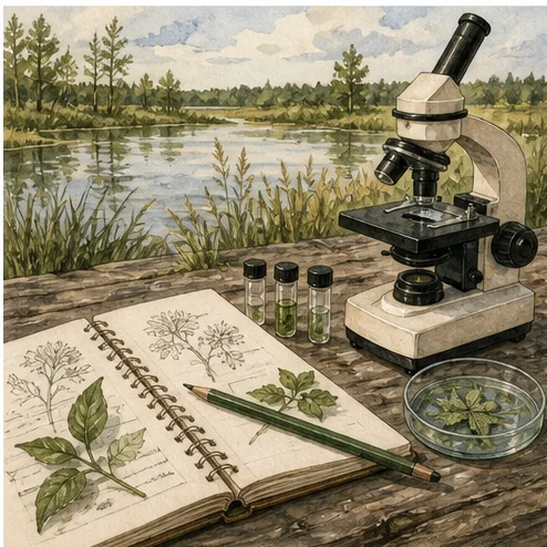 Vetenskaplig illustration av biologi 1 – centralt innehåll och upplägg.