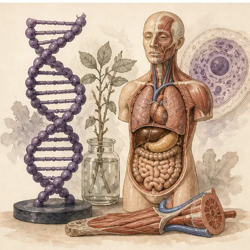 Vetenskaplig illustration av biologi 2 – centralt innehåll och upplägg.