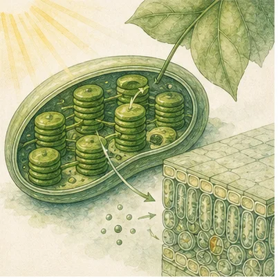 Vetenskaplig illustration av fotosyntes.