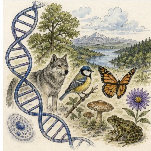 Vetenskaplig illustration av biologisk mångfald.