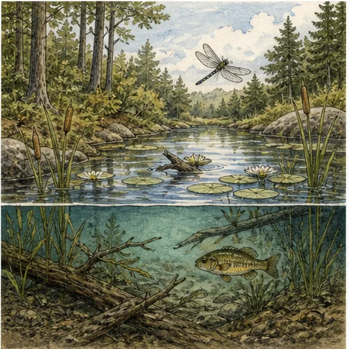 Vetenskaplig illustration av ekosystem.