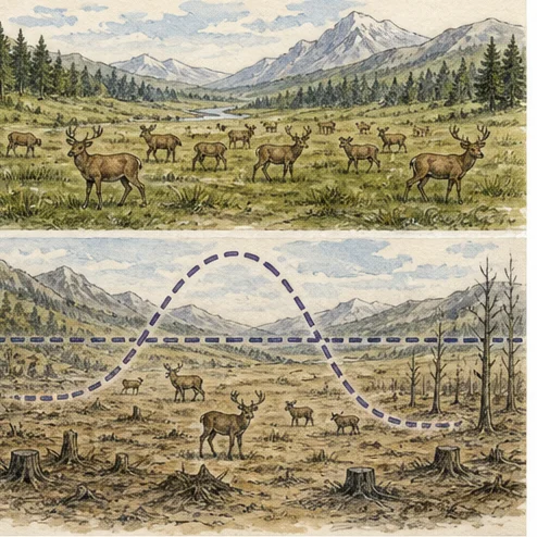 Vetenskaplig illustration av populationsekologi.
