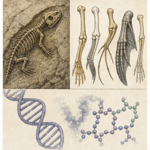 Vetenskaplig illustration av evolutionens bevis.