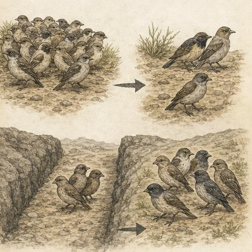 Vetenskaplig illustration av genetisk drift.