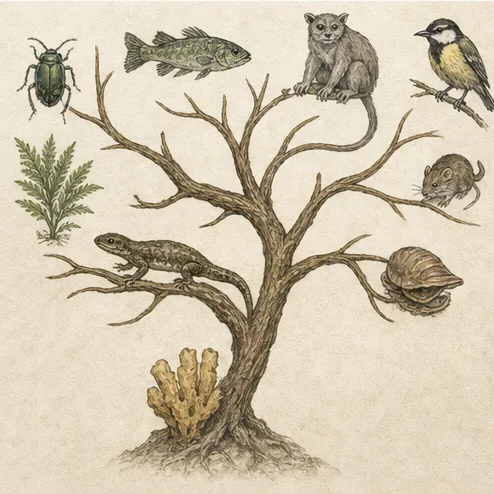 Vetenskaplig illustration av vanliga missuppfattningar om evolution.
