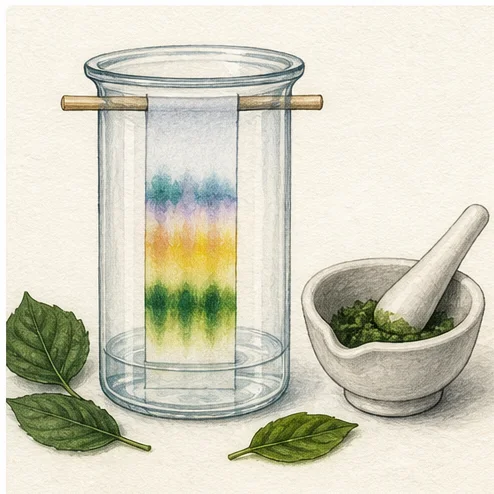 Vetenskaplig illustration av bladkromatografi.