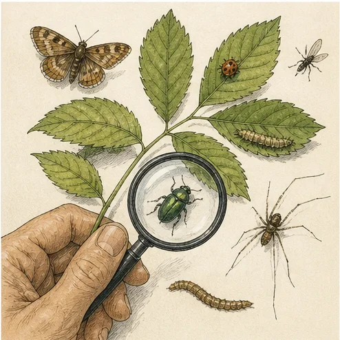 Vetenskaplig illustration av artbestämning steg för steg.