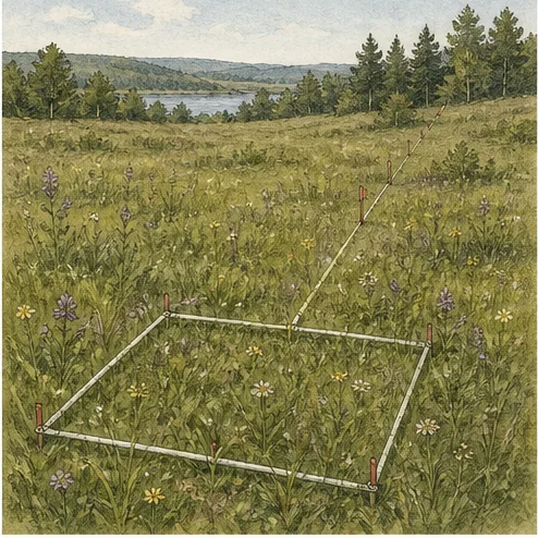 Vetenskaplig illustration av provrutor och transekter.