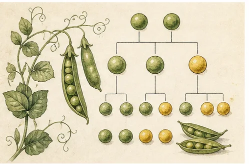 Vetenskaplig illustration av mendelsk genetik.