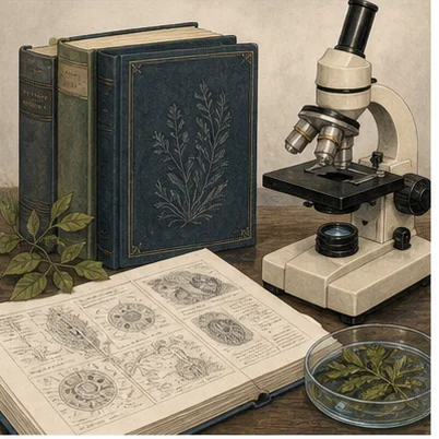 Vetenskaplig illustration av kurslitteratur för biologi på högskolan.