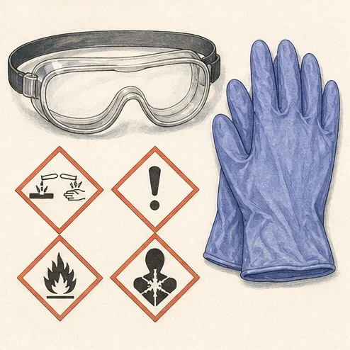 Vetenskaplig illustration av labbsäkerhet i biologi.