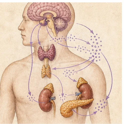 Vetenskaplig illustration av hormonsystemet.