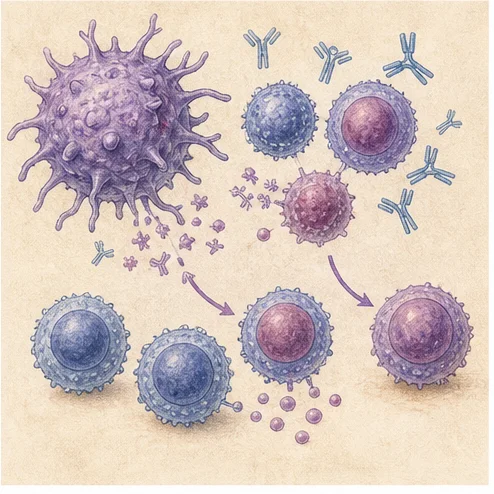 Vetenskaplig illustration av immunsystemet.