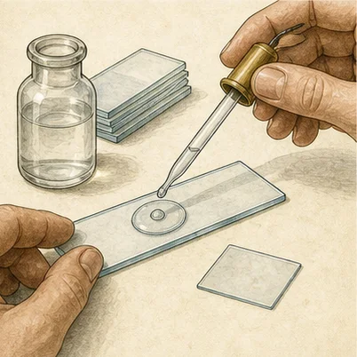 Vetenskaplig illustration av göra ett mikroskoppreparat.