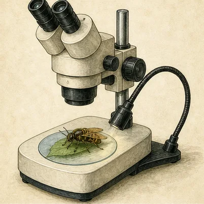 Vetenskaplig illustration av stereomikroskop.