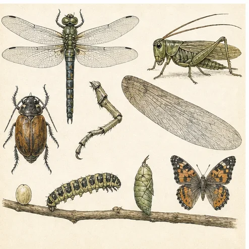 Vetenskaplig illustration av insekter.