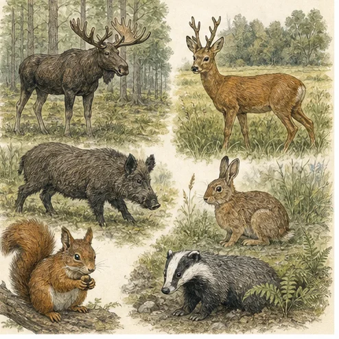 Vetenskaplig illustration av svenska djurarter.